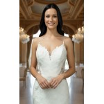 Luxury Beaded Floral Lace Mermaid Gown with Spaghetti Straps, Plunging V-Neck, and Dramatic Low Back - LV-M2004