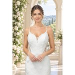 Luxury Beaded Floral Lace Mermaid Gown with Spaghetti Straps, Plunging V-Neck, and Dramatic Low Back - LV-M2004