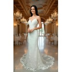 Luxury Beaded Floral Lace Mermaid Gown with Spaghetti Straps, Plunging V-Neck, and Dramatic Low Back - LV-M2004