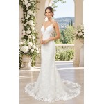 Luxury Beaded Floral Lace Mermaid Gown with Spaghetti Straps, Plunging V-Neck, and Dramatic Low Back - LV-M2004