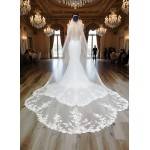 Luxury Beaded Floral Lace Mermaid Gown with Spaghetti Straps, Plunging V-Neck, and Dramatic Low Back - LV-M2004