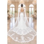 Luxury Beaded Floral Lace Mermaid Gown with Spaghetti Straps, Plunging V-Neck, and Dramatic Low Back - LV-M2004