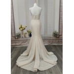 Mermaid - Heavy Beaded and Sequined Wedding Dress with Detachable Tulle Overskirt - LV-M3002OS