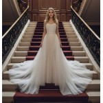 Mermaid - Heavy Beaded and Sequined Wedding Dress with Detachable Tulle Overskirt - LV-M3002OS