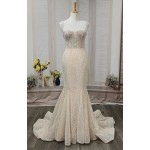 Mermaid - Heavy Beaded and Sequined Wedding Dress with Detachable Tulle Overskirt - LV-M3002OS