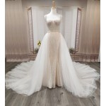 Mermaid - Heavy Beaded and Sequined Wedding Dress with Detachable Tulle Overskirt - LV-M3002OS