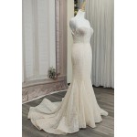 Mermaid - Heavy Beaded and Sequined Wedding Dress with Detachable Tulle Overskirt - LV-M3002OS