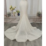 Mermaid - Heavy Beaded and Sequined Wedding Dress with Detachable Tulle Overskirt - LV-M3002OS