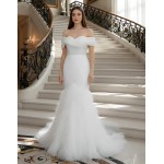 Wedding Dress - Beaded and Sequined Tulle Mermaid with Feather Skirt-  LV-M5002F