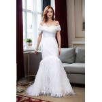 Wedding Dress - Beaded and Sequined Tulle Mermaid with Feather Skirt-  LV-M5002F