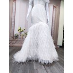 Wedding Dress - Beaded and Sequined Tulle Mermaid with Feather Skirt-  LV-M5002F