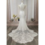 Fitted and Flair - Tulle Lace with Sheer Leg-of-Mutton Long-Sleeve Wedding Dress - LV-M6002-1A