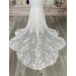 Fitted and Flair - Tulle Lace with Sheer Leg-of-Mutton Long-Sleeve Wedding Dress - LV-M6002-1A