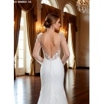 Fitted and Flair - Tulle Lace with Sheer Leg-of-Mutton Long-Sleeve Wedding Dress - LV-M6002-1A
