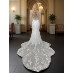 Fitted and Flair - Tulle Lace with Sheer Leg-of-Mutton Long-Sleeve Wedding Dress - LV-M6002-1A