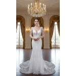 Fitted and Flair - Tulle Lace with Sheer Leg-of-Mutton Long-Sleeve Wedding Dress - LV-M6002-1A