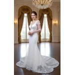 Fitted and Flair - Tulle Lace with Sheer Leg-of-Mutton Long-Sleeve Wedding Dress - LV-M6002-1A