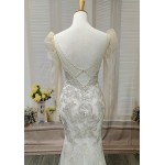 Mermaid - Lace Appliqued Tulle with Leg-of-Mutton Sleeves Wedding Dress - LV-M6002