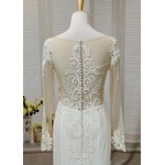 Fitted N Flare Crepe Wedding Dress with Lacy Cut-Out Train - LV-M6005