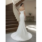Ethereal Crepe Mermaid Gown with 3-D Floral Laces Accent Off-Shoulder Straps- LV-M6006