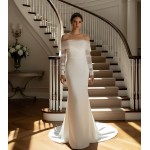Ethereal Crepe Mermaid Gown with 3-D Floral Laces Accent Off-Shoulder Straps- LV-M6006