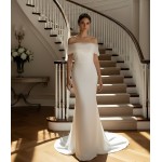 Ethereal Crepe Mermaid Gown with 3-D Floral Laces Accent Off-Shoulder Straps- LV-M6006