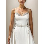 Wedding Dress - Satin Rhinnestone Floral Laces Fitted & Flair with Detachable Overskirt - LV-S1002