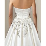 Wedding Dress - Satin Rhinnestone Floral Laces Fitted & Flair with Detachable Overskirt - LV-S1002