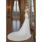 Wedding Dress - Satin Rhinnestone Floral Laces Fitted & Flair with Detachable Overskirt - LV-S1002