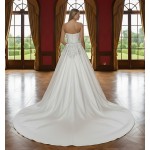 Wedding Dress - Satin Rhinnestone Floral Laces Fitted & Flair with Detachable Overskirt - LV-S1002