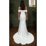 Wedding Dress - Satin Rhinnestone Floral Laces Fitted & Flair with Detachable Overskirt - LV-S1002