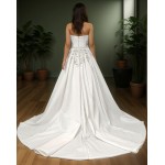 Wedding Dress - Satin Rhinnestone Floral Laces Fitted & Flair with Detachable Overskirt - LV-S1002