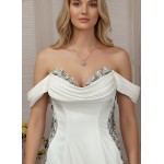 Wedding Dress - Satin Rhinnestone Floral Laces Fitted & Flair with Detachable Overskirt - LV-S1002