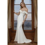 Wedding Dress - Satin Rhinnestone Floral Laces Fitted & Flair with Detachable Overskirt - LV-S1002