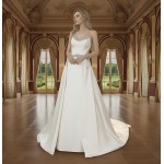 Wedding Dress - Satin Rhinnestone Floral Laces Fitted & Flair with Detachable Overskirt - LV-S1002