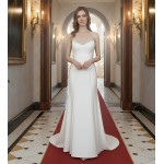 Wedding Dress - Satin Rhinnestone Floral Laces Fitted & Flair with Detachable Overskirt - LV-S1002