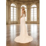 Wedding Dress - Crepe Fitted and Flare with Beaded and Sequin Floral Lace Bodice and Spaghetti Straps- LV-S2004