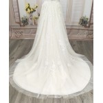 A-Line Beaded Floral Lace Appliqued Accent with Pearl Beads Plunge V neckline Tulle Wedding Dress - MO-A2004