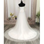 A-Line Pleated Tulle Wedding Dress with Off-Shoulder Short Sleeves- MO-A5002