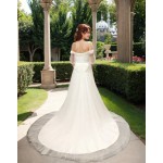 A-Line Pleated Tulle Wedding Dress with Off-Shoulder Short Sleeves- MO-A5002