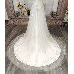 A-Line Pleated Tulle Wedding Dress with Off-Shoulder Short Sleeves- MO-A5002