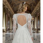 A-Line Beaded and Sequined Floral Lace Appliqued Tulle Wedding Dress with Layer of Glittery Tulle - MO-A6004