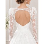 A-Line Beaded and Sequined Floral Lace Appliqued Tulle Wedding Dress with Layer of Glittery Tulle - MO-A6004