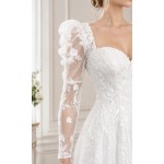 A-Line Beaded and Sequined Floral Lace Appliqued Tulle Wedding Dress with Layer of Glittery Tulle - MO-A6004