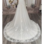 A-Line Beaded and Sequined Floral Lace Appliqued Tulle Wedding Dress with Layer of Glittery Tulle - MO-A6004