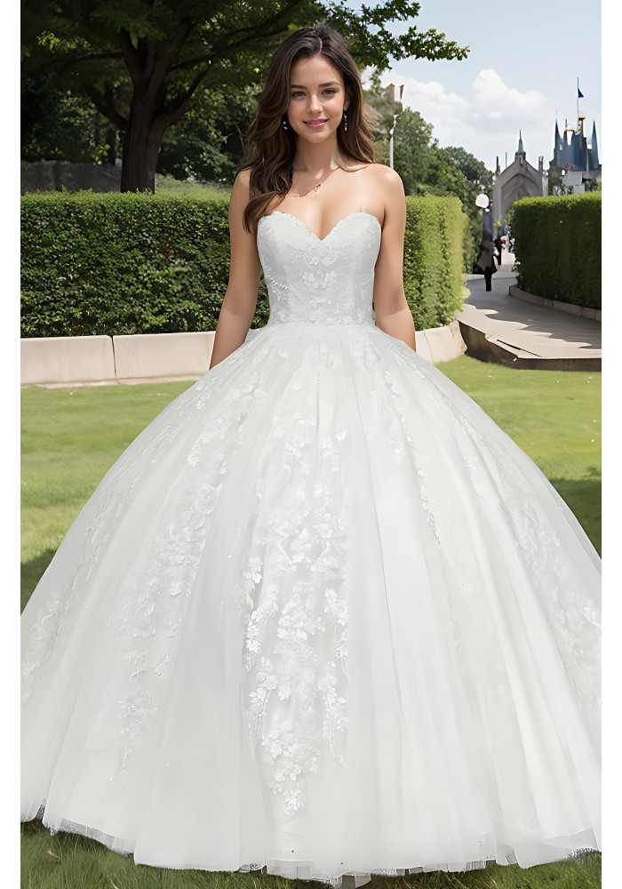 Ball Gown -Heavy Beaded and Sequined Floral Lace Appliqued Tulle Wedding Dress - MO-B1001