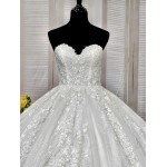 Ball Gown -Heavy Beaded and Sequined Floral Lace Appliqued Tulle Wedding Dress - MO-B1001