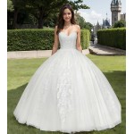 Ball Gown -Heavy Beaded and Sequined Floral Lace Appliqued Tulle Wedding Dress - MO-B1001