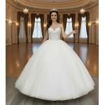 Ball Gown -Heavy Beaded and Sequined Floral Lace Appliqued Tulle Wedding Dress - MO-B1001