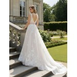Ball Gown 3-D Floral lace Appliqued Tulle with Pleated Waist Band Wedding Dress - MO-B3001